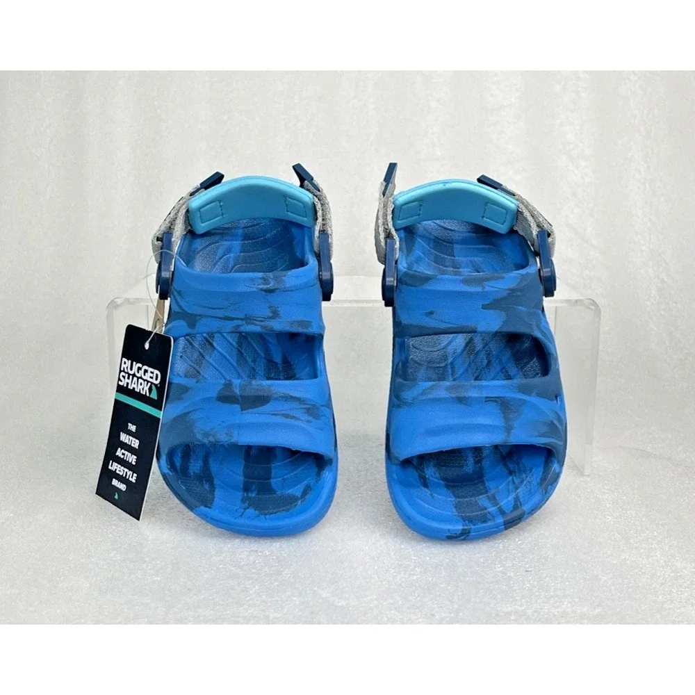 Rugged Shark Adventure Trail Blue Sandals Floatable Washable Boys Size 7 NEW